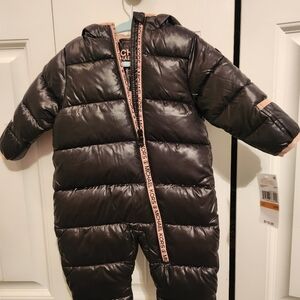 Michael Kors Black Puffer Snowsuit with Pink Trim
